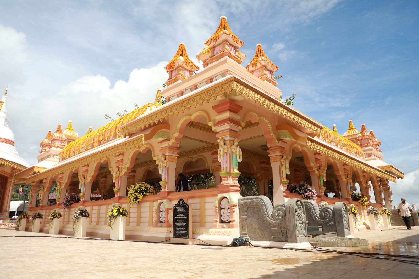 An ornately decorated pavilion within the monastery grounds